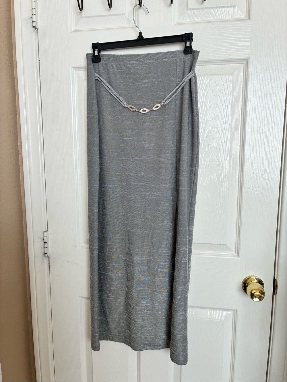 Women's Gray Maxi Skirt with Decorative Waist Detail